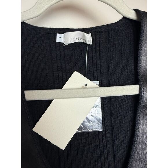 PINKO Wool Blend Ribbed Tank with Lambskin Leather Panels NWT Sz. L - Picture 2 of 5